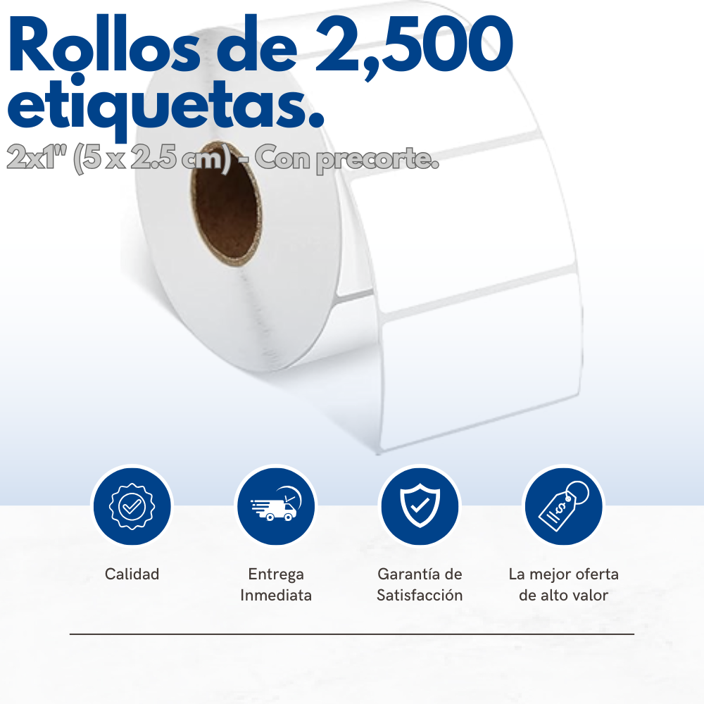 Etiqueta 2x1 Térmico Directo con Pleca - Rollo de 2,500 Etiquetas (Imprime rápido y con la máxima calidad)