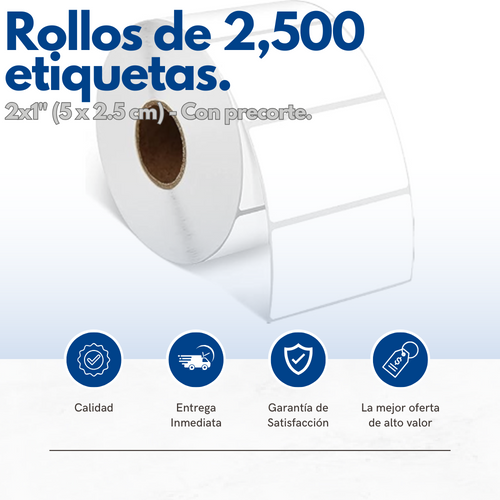 Etiqueta 2x1 Térmico Directo con Pleca - Rollo de 2,500 Etiquetas (Imprime rápido y con la máxima calidad)